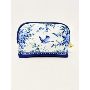 New!  Estee Lauder Blue Flower , Bird Print  Makeup Bag  with Zipper